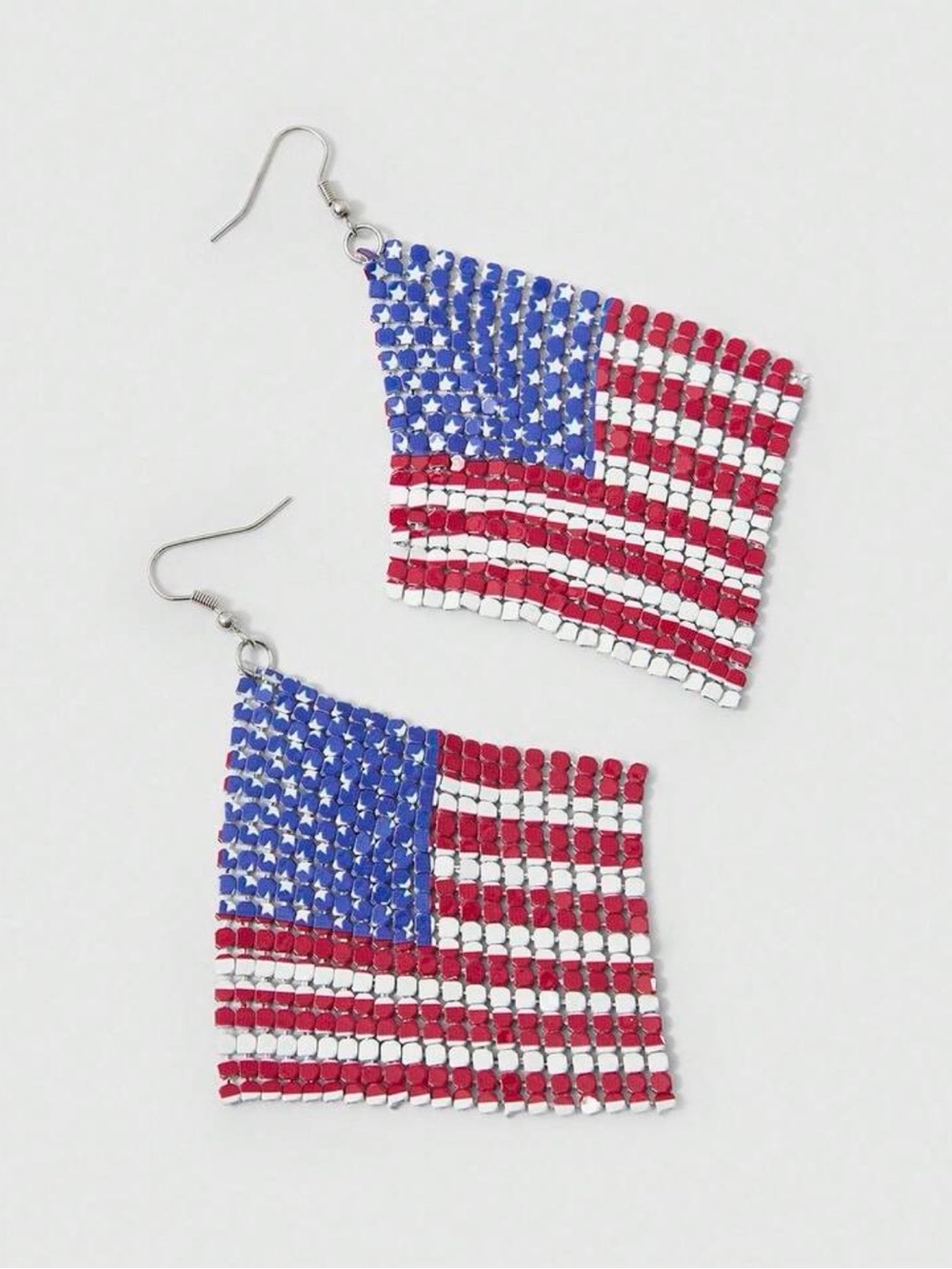 American Flag Sequin Dangle Earrings - Patriotic Red, White & Blue - Picture 2 of 6